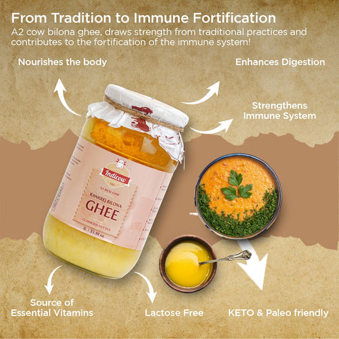 Indicow A2 (500ml (16.91oz), A2 a2 Desi Cow Ghee, Clarified Butter | Grass Fed Cows | Kankrej Cow Ghee) | Keto