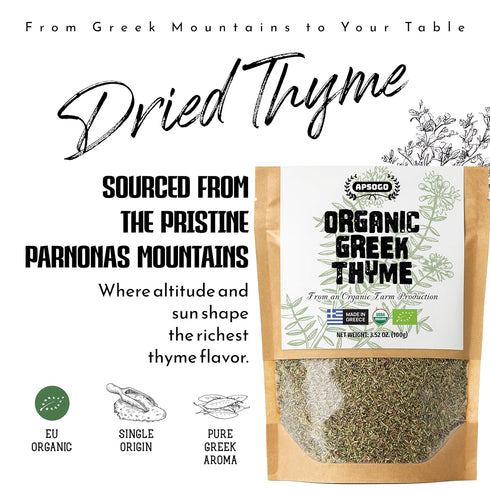 (3.52 oz) 3.52 oz Apsogo Organic Greek Thyme Premium Dried Thyme Leaves from Greece Aromatic for Cooking, Tea