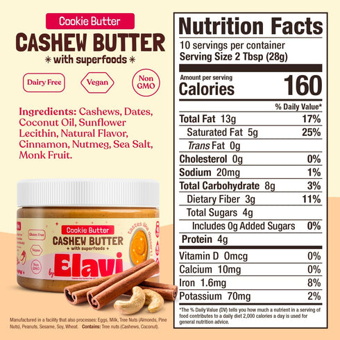 (2 Count, ELAVI Keto Cashew Butter, Kid-Friendly, Low-Sugar Dessert Spread | Vegan, No Added Sugar, No Sugar Alcohols