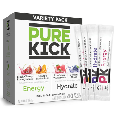 PURE KICK Energy and Hydrate Singles To Go Drink Mix Variety Pack,