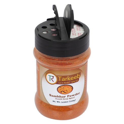 Tarkeeb Sambar Masala, South Indian 11-Spice Blend Lentil Soup Spice Blend, 3.52 oz (100g) Shaker Top PET Jar, All