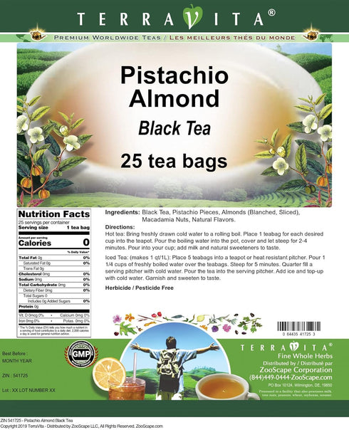 Terravita (25 541725) Pistachio Almond Black Tea tea bags, ZIN: