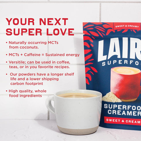 8 oz. Pack 1 Laird Superfood Non-Dairy Superfood Creamer - Coconut Powder Coffee Creamer - Sweet & Creamy - Gluten