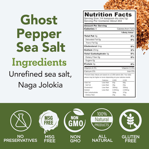 1lb s.a.l.t. sisters Ghost Pepper Sea Salt | All-Natural, Gluten Free, MSG Free, Non-GMO | Easily Dissolvable Naga