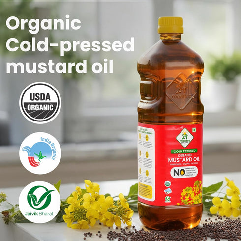 24 Mantra Organic 100% Unrefined Mustard Oil/Sarson Oil/Avanune - Organic | Chemical Free & Pesticides Free | Double