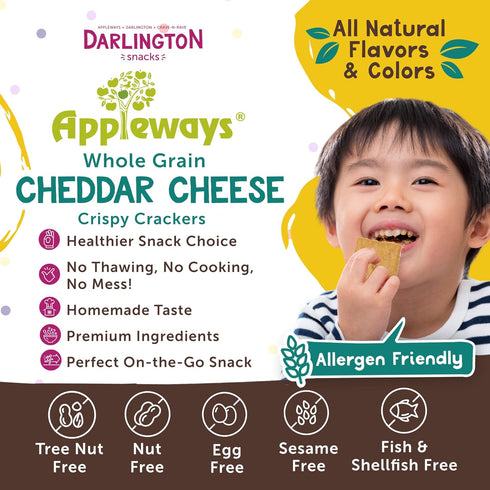 4 Packs, 20 Oz Appleways Cheddar Cheese Crackers, All-Natural Whole Grain Cheese Crisps, Healthy Crispy Cheese Snack