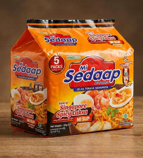(Pack 5) Singaporean Spicy Laksa Noodles of Creamy Coconut & Spicy Chili Instant Noodles Mi Sedaap Halal Certified