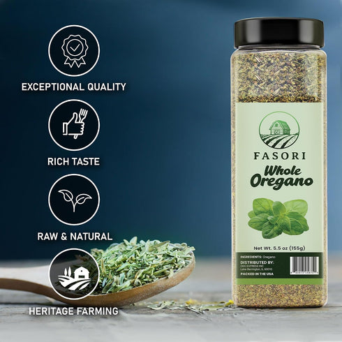 5.5 oz (156 Fasori Oregano Whole Leaves g) Premium Dried Oregano, Aromatic Mediterranean Herb for Italian Cooking