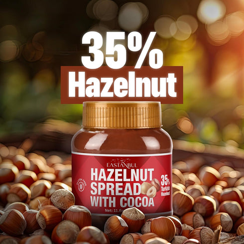 11.6oz, 35% Eastanbul Cocoa Hazelnut Spread, Chocolate Hazelnut Spread, No Palm Oil, Rich & Creamy Nuts, Gluten-Free