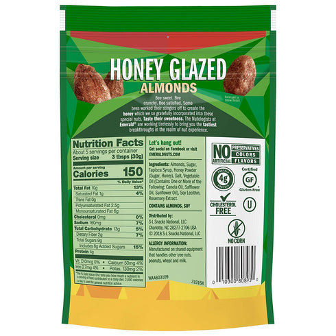 Generic 5.5 (6-Pack) Emerald Honey Glazed Almonds, Stand Up Resealable Bag, Ounce