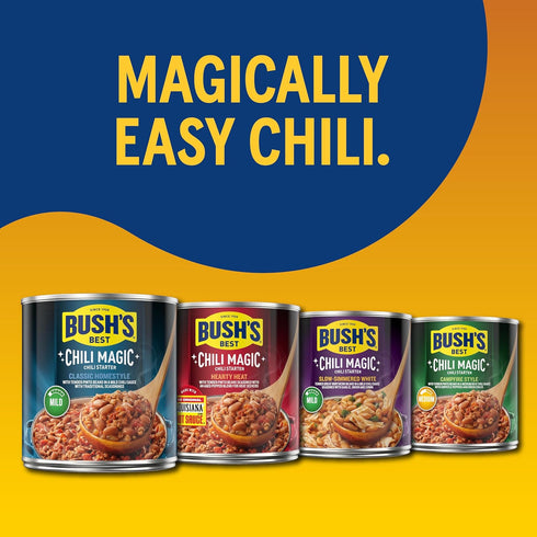(Pack 12), 15.5 oz BUSH'S BEST Canned Chili Magic Chili Beans Starter Traditional Recipe of Source of Plant Based