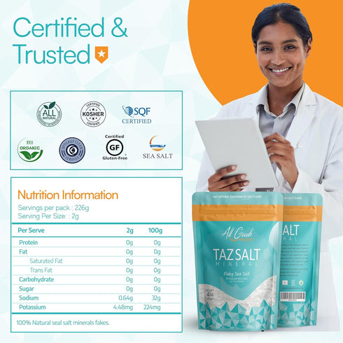 4oz (114gr.) All Goods Tazmanian Mineral Flaky Sea Salt for Cooking & Pastry-Grade, Elevate Cookies, Breads & Desserts