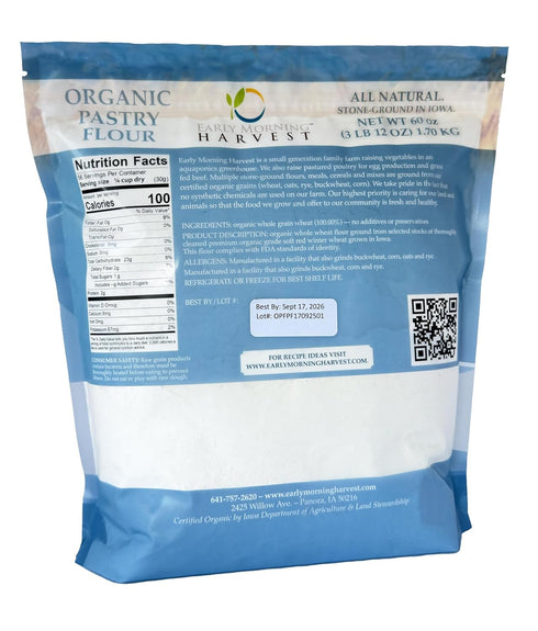 Early Morning Harvest Organic Pastry Flour - Made from Certified Organic, Non-GMO Whole Wheat - Stone Ground Flour