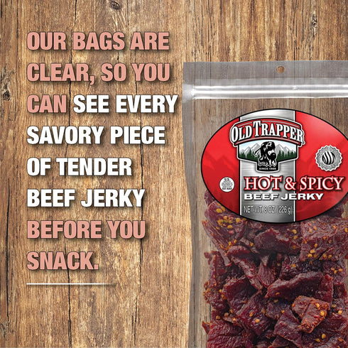8 Pack, 11 70 (Pack Old Trapper Beef Jerky, Hot & Spicy Ounce Individual Tender and Spicy Meat Snacks for Lunches