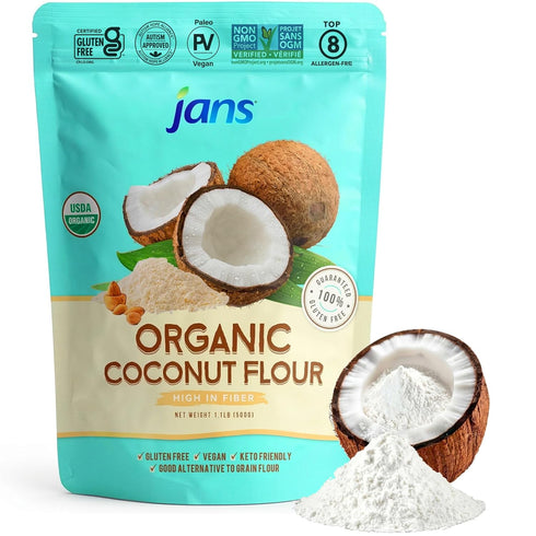 Jans Organic Coconut Flour 1.1lb | Gluten-Free | Certified Organic | Keto,