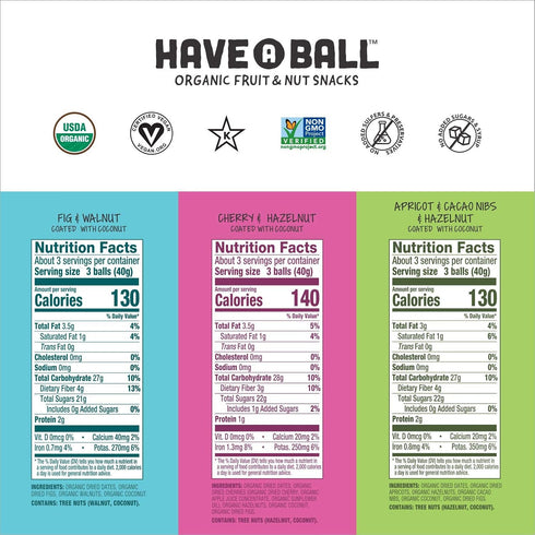 100% 3-Pack (3 9 RAW Fruit & Nut Balls Variety - Have A Ball x Balls) - Whole Food Energy Snacks | NO Added Sugars