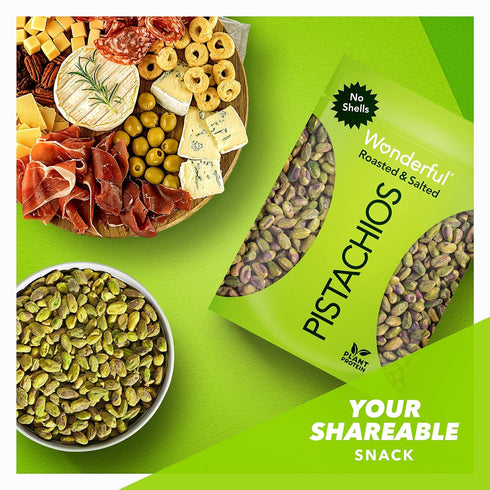 Wonderful Pistachios No Shells, Roasted & Salted Nuts, 24 Ounce Resealable Bag, Healthy Protein Snack