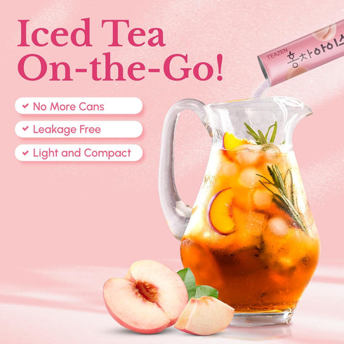 Summer 10 1.76oz Teazen Peach Iced Tea, Sugar Free, Uva Black Tea, Hydration Drink Mix, Sticks