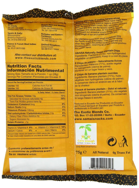 2.65 (Pack 15) Samai Plantain Chips, Naturally Sweet, Ounce