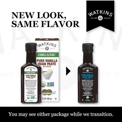 2 oz. 1-Pack Watkins Organic Pure Vanilla Bean Paste, Non-GMO, Kosher, Bottle