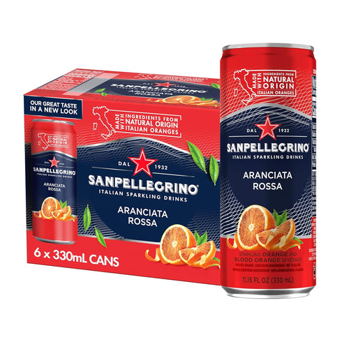 Sanpellegrino, Aranciata Rossa Orange Sparkling Fruit Beverage, 11.15 Fl Oz Cans, 6