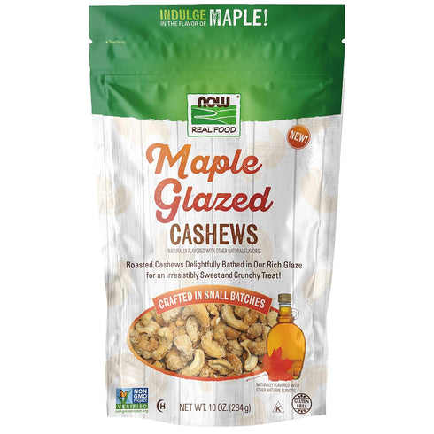 NOW Real Food Maple Glazed Cashews, 10 oz. bag, Crafted in Small