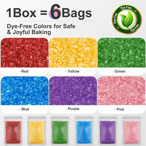 Huebeaty 6-in-1 180g Dye Free Rainbow Sanding Sugar Sprinkles Natural Edible Sprinkles for Cake Decorating and Baking