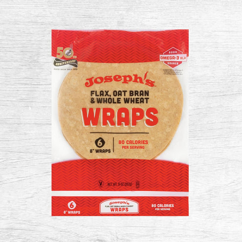 6-Pack, 8g (6 Pack, 36 Joseph's Low Carb Wrap Value Flax, Oat Bran and Whole Wheat, Carbs Per Serving, Fresh Baked Per