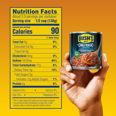 (Pack 12), 15.5 oz BUSH'S BEST Canned Chili Magic Chili Beans Starter Traditional Recipe of Source of Plant Based