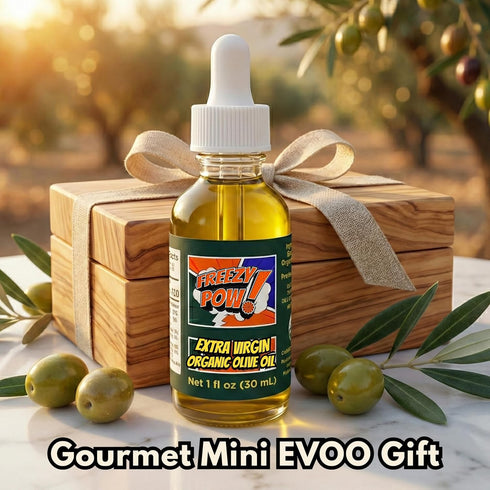 FREEZY POW (1 oz 30ml) Organic Extra Virgin Olive Oil - Mini Travel Size / - USDA Organic Cold-Pressed Drizzle Oil