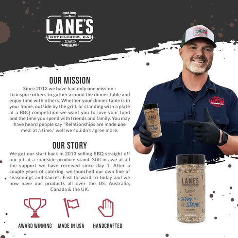 8 oz, Lane's BBQ Shake and Steak Rub, All Natural Steak Seasoning for Grilling, Meat Seasoning for Ribeye, Chicken