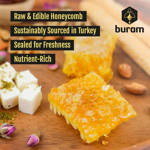 7.05 oz (Pack 6) Buram Gourmet Raw Honeycomb | All-Natural | Pure Unfiltered | Edible Wax | No Additives, No