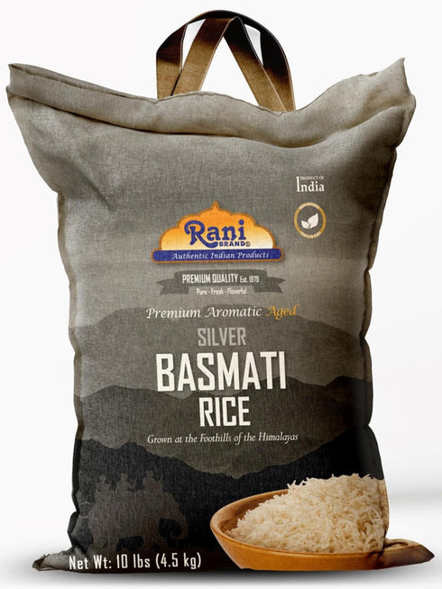 Rani Silver White Basmati Rice Extra Long Aged 10-Pound Bag, 160oz (10lbs)