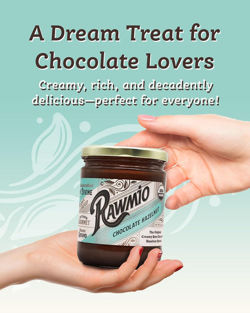 16 oz, Pack 1 Rawmio Chocolate Hazelnut Spread - Stone-Ground Choco Hazelnut Butter with Dietary Fiber, Iron, & Calcium