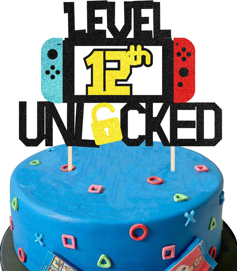 Level 12th Unlocked Cake Topper for Video Game Theme Birthday Anniversary Celebration Gaming Party