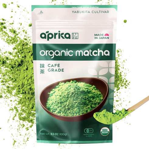 AprikaLife Organic Matcha Powder, USDA & JAS Certified, No Sugar Added, 3.5 oz/100g for Lattes & Baking