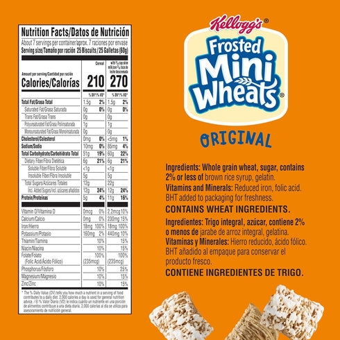 48g 16 oz Kelloggs Frosted Mini-Wheats Breakfast Cereal, High Fiber, Whole Grain