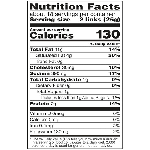 7g 16 oz. Duke's Pork Hot & Spicy Smoked Shorty Sausages, Protein Per Serving