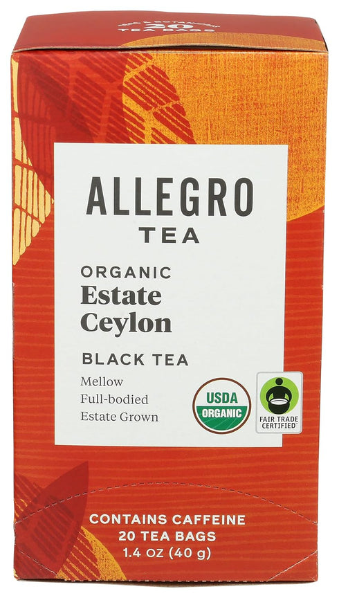 Allegro Coffee Allegro Tea, Organic Estate Ceylon Tea Bags, 20 ct
