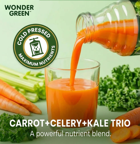 Wonder Green 100% 8.45 oz (6 Pack) Organic Carrot, Celery & Kale Cold Pressed Juice, | Vegetable Juice Blend, All