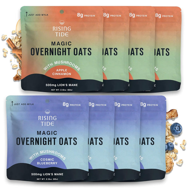 Mushroom Overnight Oats Variety Pack (8 Pack) Superfood Lions Mane Mushroom, Chia
