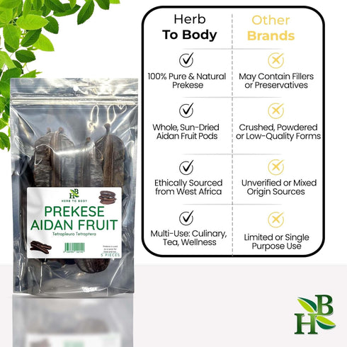 Herb To Body Organic Prekese Aidan Fruit - 5 Whole Pods, Tetrapleura Tetraptera, African Dried Herbs for Tea and
