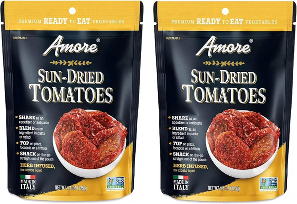 Amore Vegan Ready to Eat, Non GMO Verified, Premium Herb Infused Sun-Dried Tomatoes