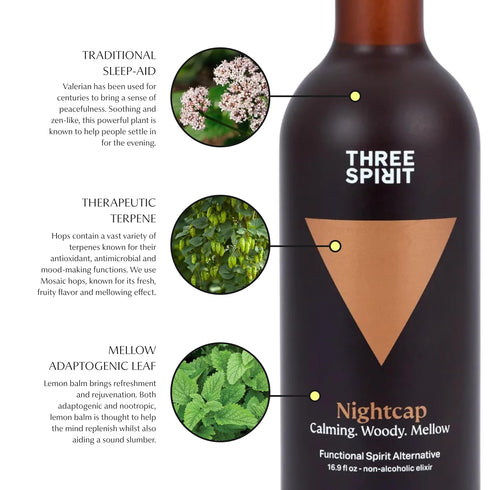 50cl Three Spirit Non-Alcoholic Alternative Spirit - The Nightcap, | Alt-Whiskey | Unwind & Chillout with Adaptogens