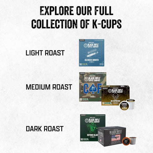 32 Count, 1.0 2.0 Black Rifle Coffee Company CAF, Medium Roast K Cups - Single Serve K Cups Coffee Pods - Kcup Pods