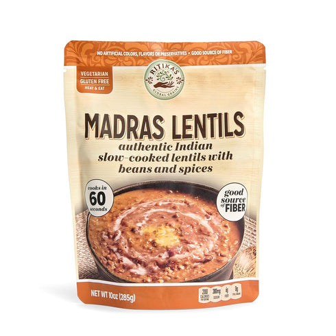 Ritikas Global Grains 60 10 oz (Pack 8) Madras Lentils, Authentic Indian Slow-Cooked Lentils with Beans and Spices