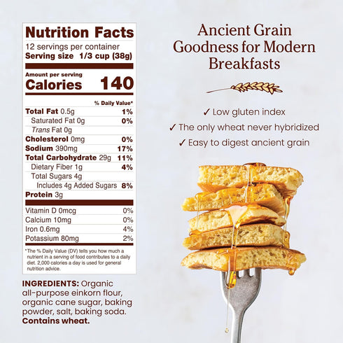 16 oz (Pack 2) Jovial Organic Einkorn Pancake & Waffle Mix - Pancake Mix, Premium Batter Flour for Waffle Maker, Fast