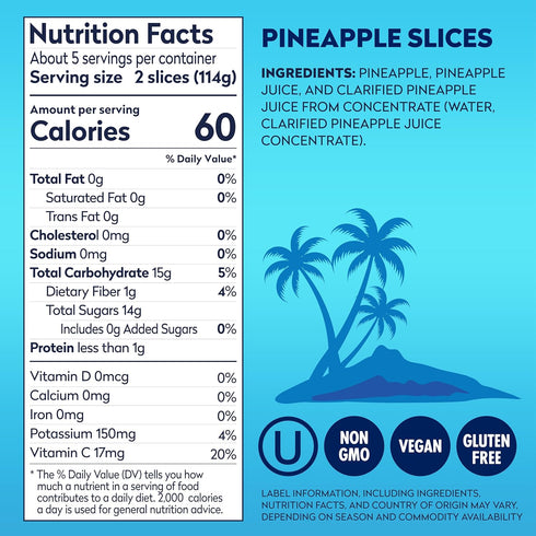 100% 20 oz 12 Pack Dole Pineapple Slices in Pineapple Juice with No Sugar Added - Dole Canned Fruit - Cans