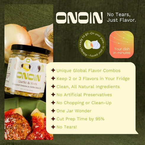 100% 9 oz (Pack 2) ONOIN Chopped Onions in Olive Oil - Seed Oil Free & Ready-to-Use Flavor Base & Topping | Garlic