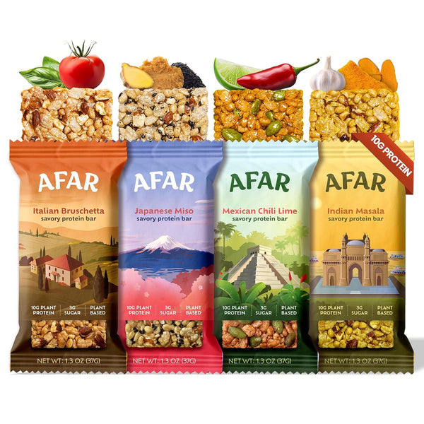 Afar Savory Protein Bars Low Sugar, High Protein Healthy Snacks for Adults